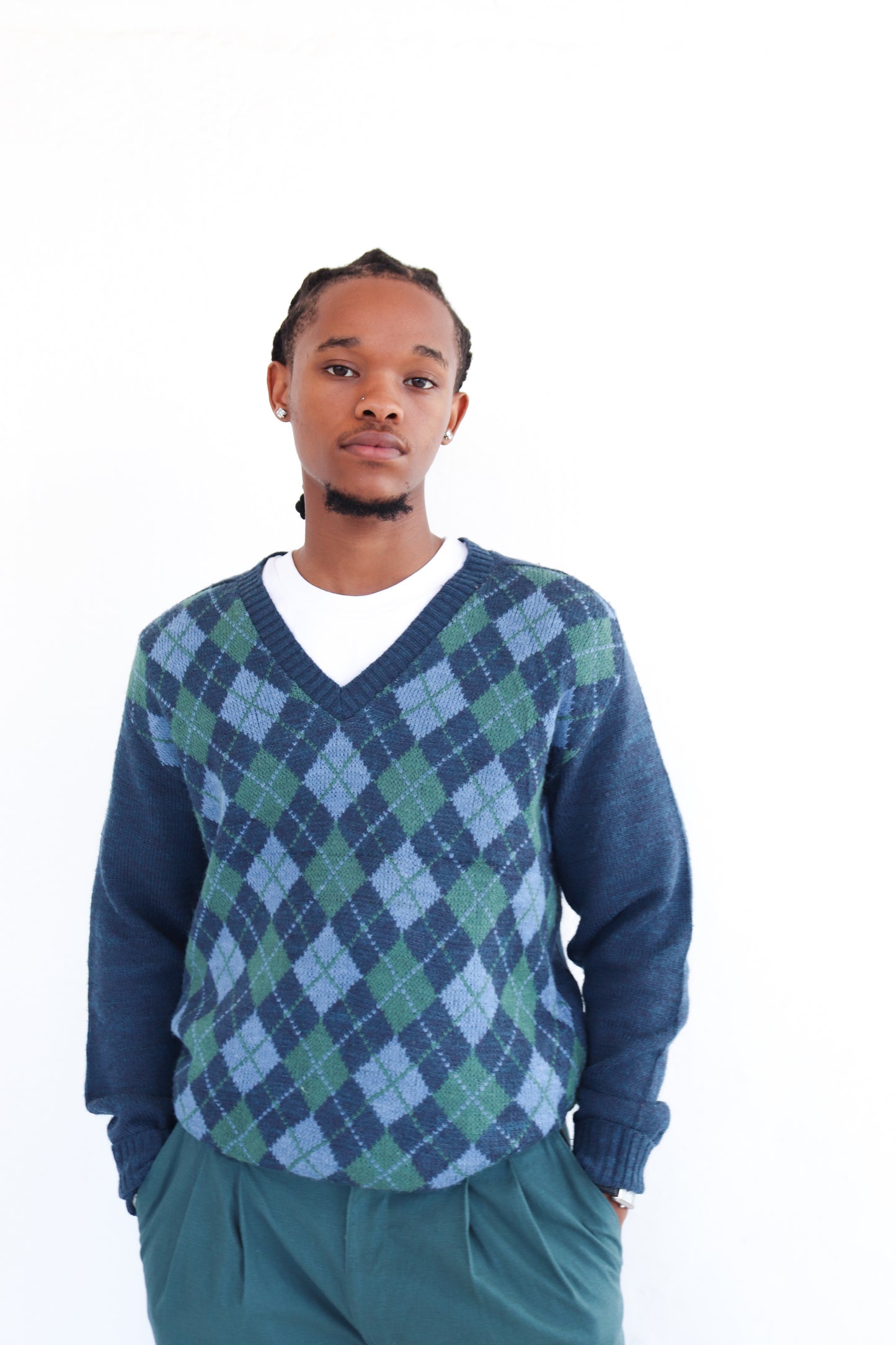 V-neck Blue Argyle Jersey
