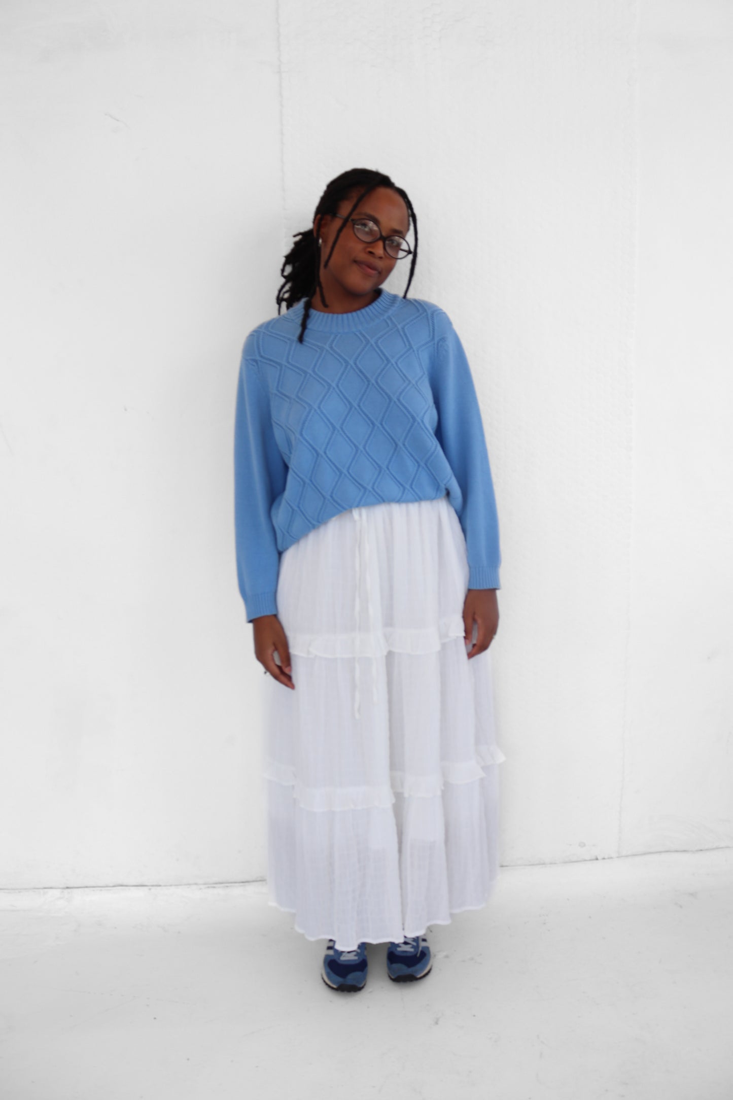 White Ruffle Tier Maxi Skirt