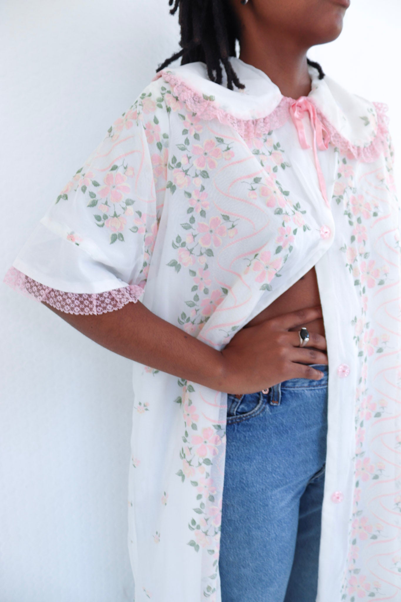Peter Pan Collar Pink Lace Floral Dress
