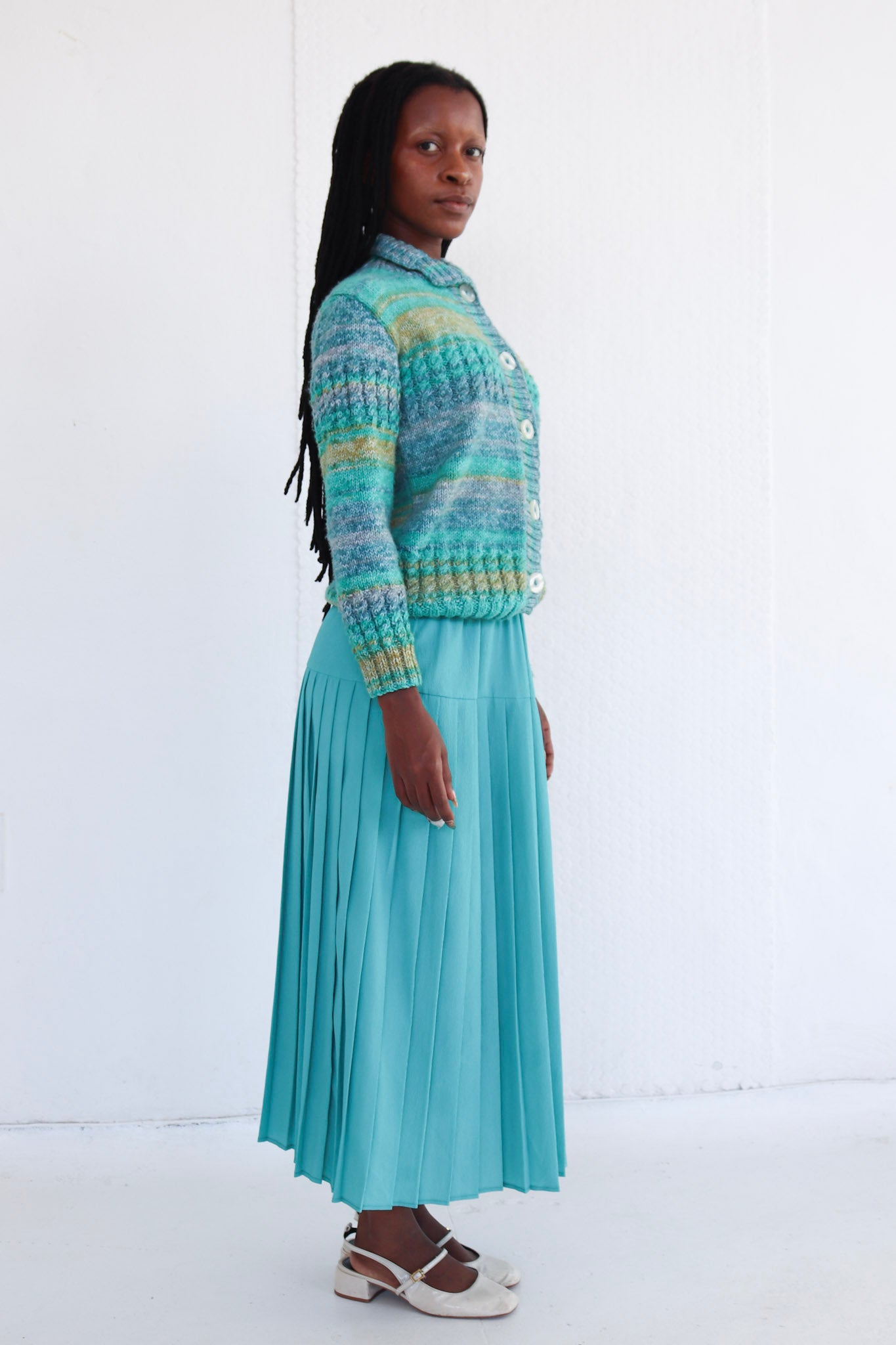 Turquoise Pleated Midi Skirt