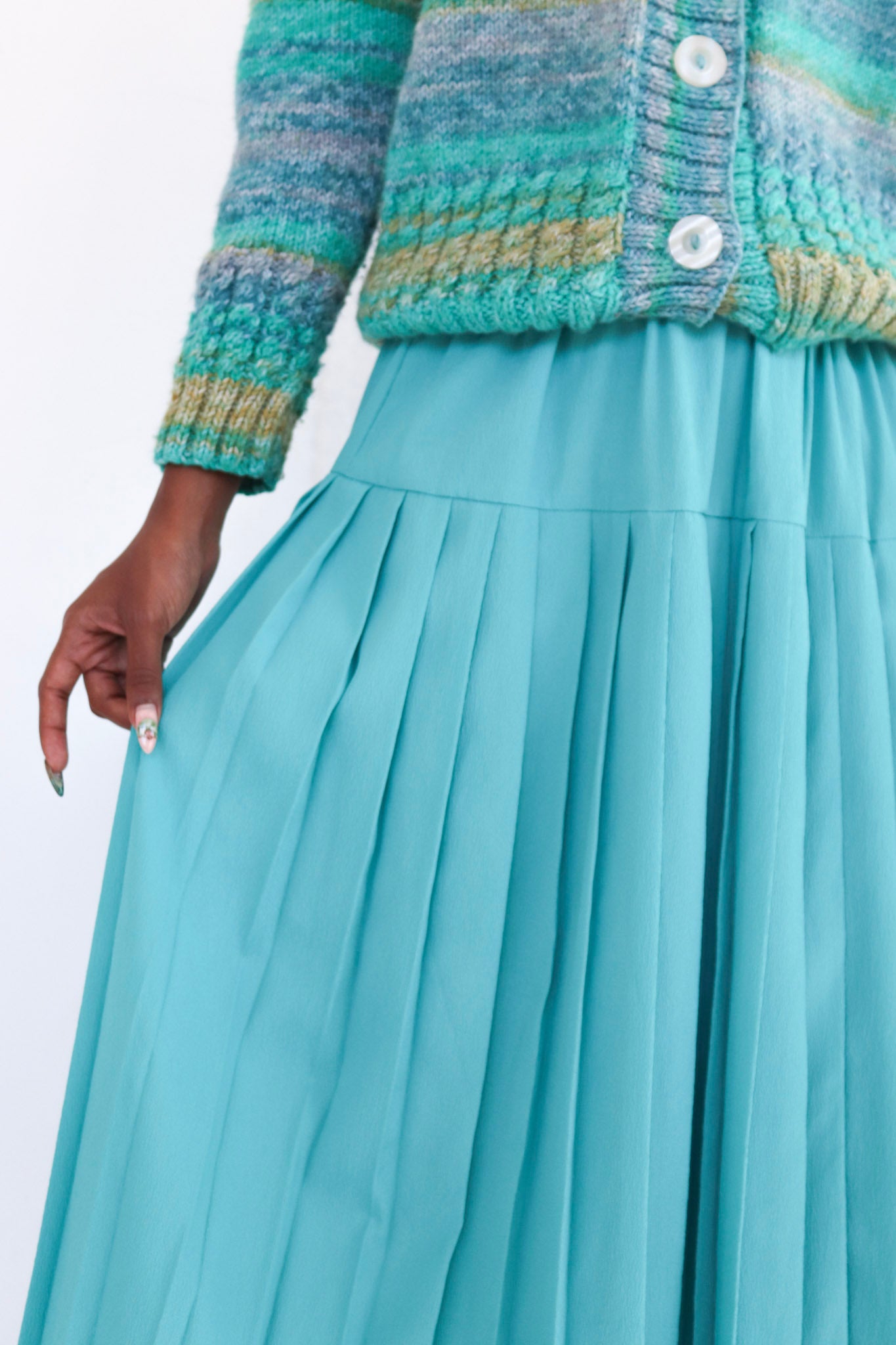 Turquoise Pleated Midi Skirt