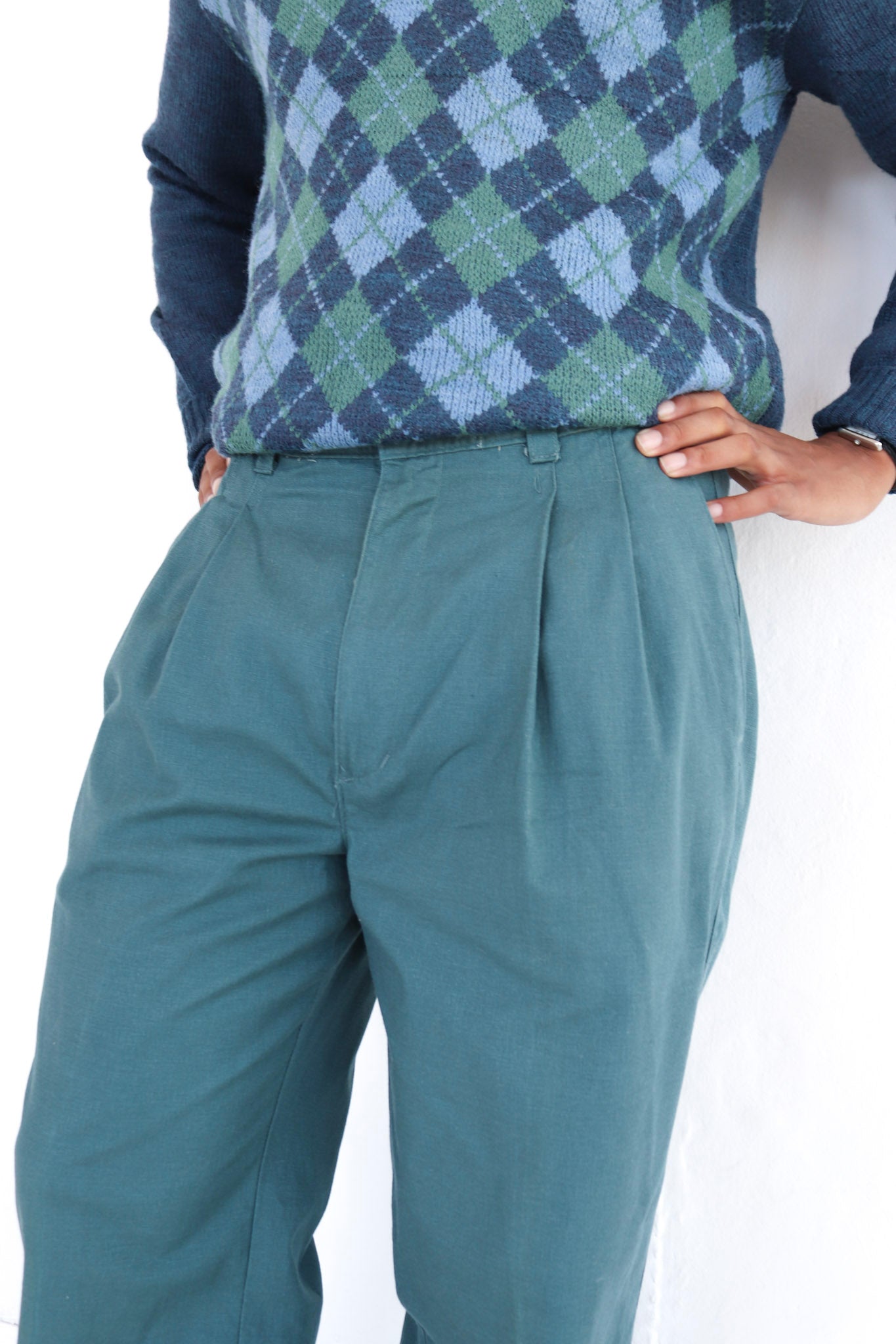 Green Pleated Chino