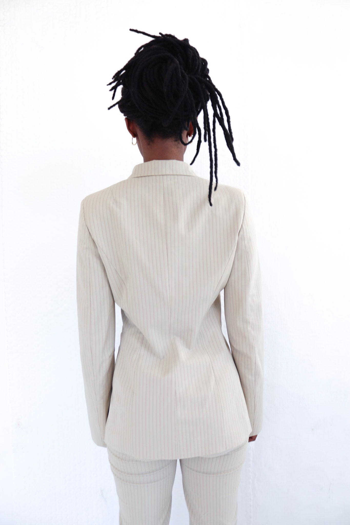 Beige Pinstripe Suit Set