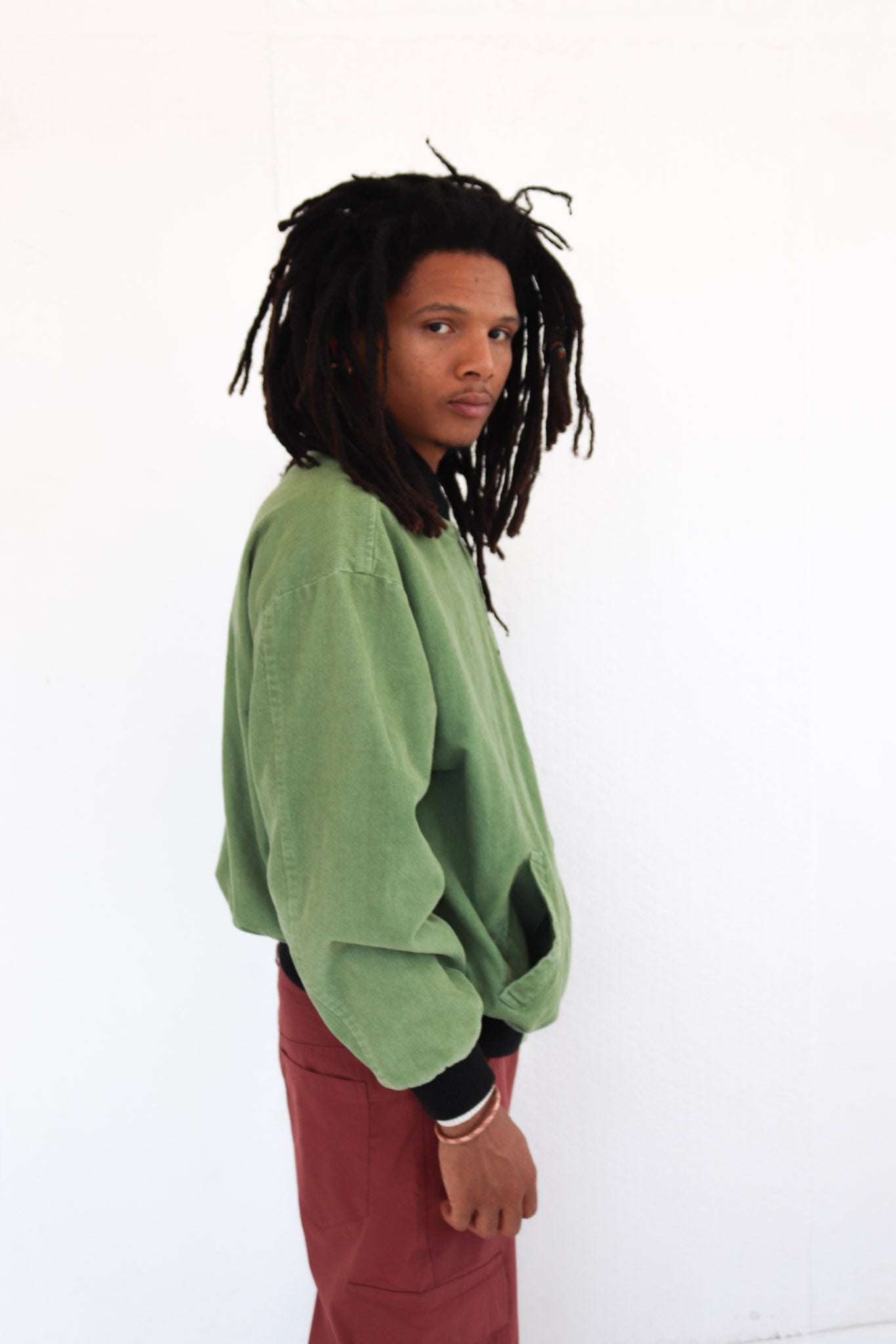 Green Corduroy Bomber Jacket