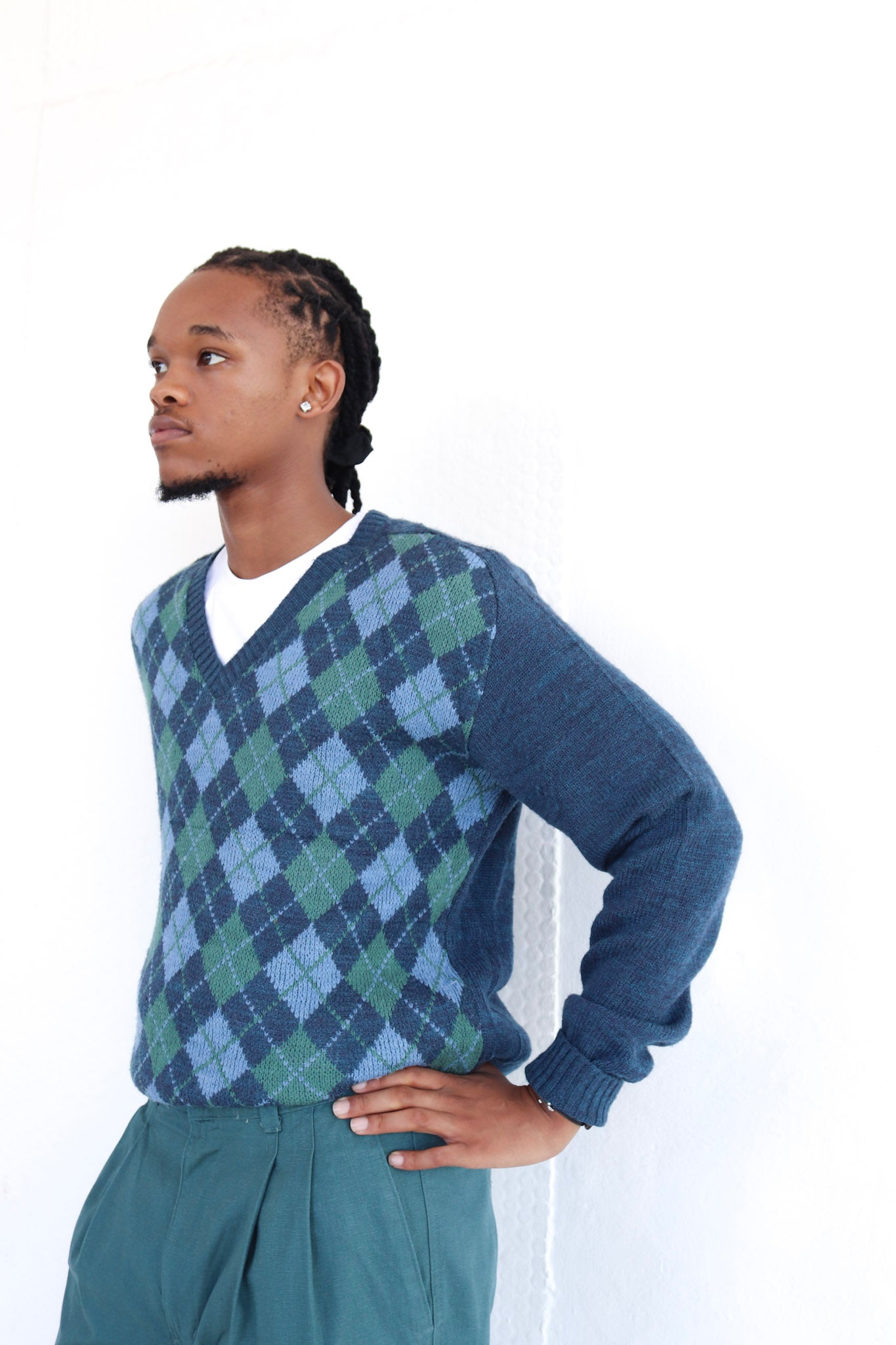 V-neck Blue Argyle Jersey