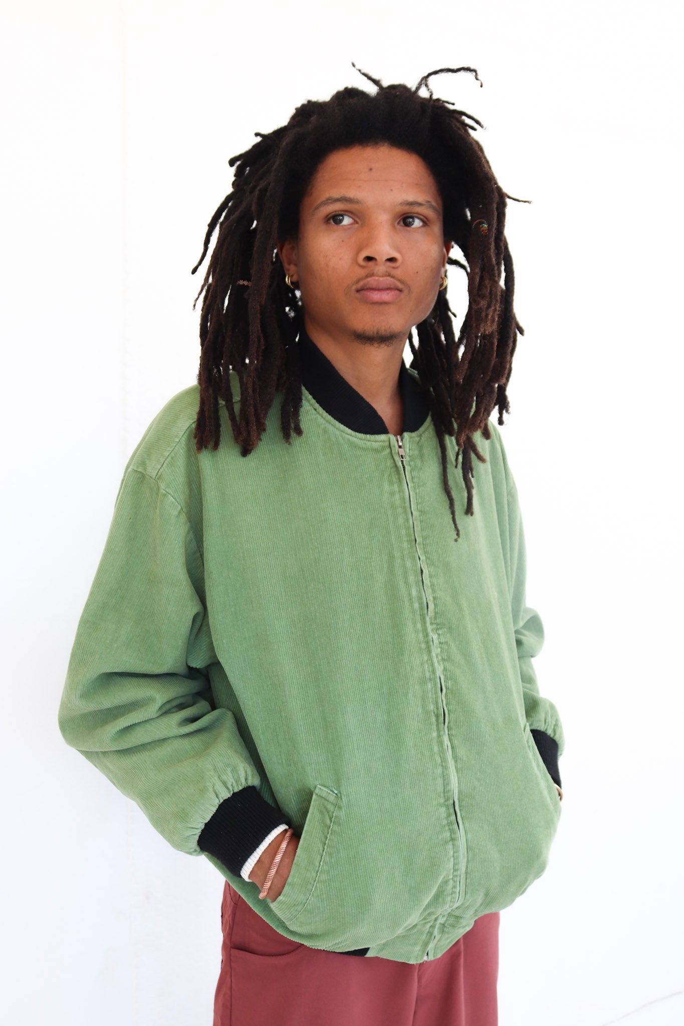 Green Corduroy Bomber Jacket