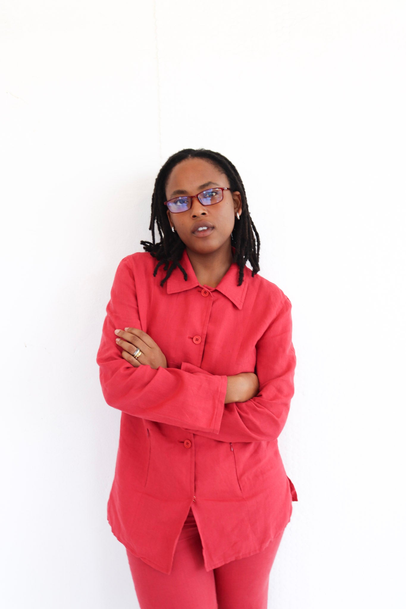 Red Linen Pants Set