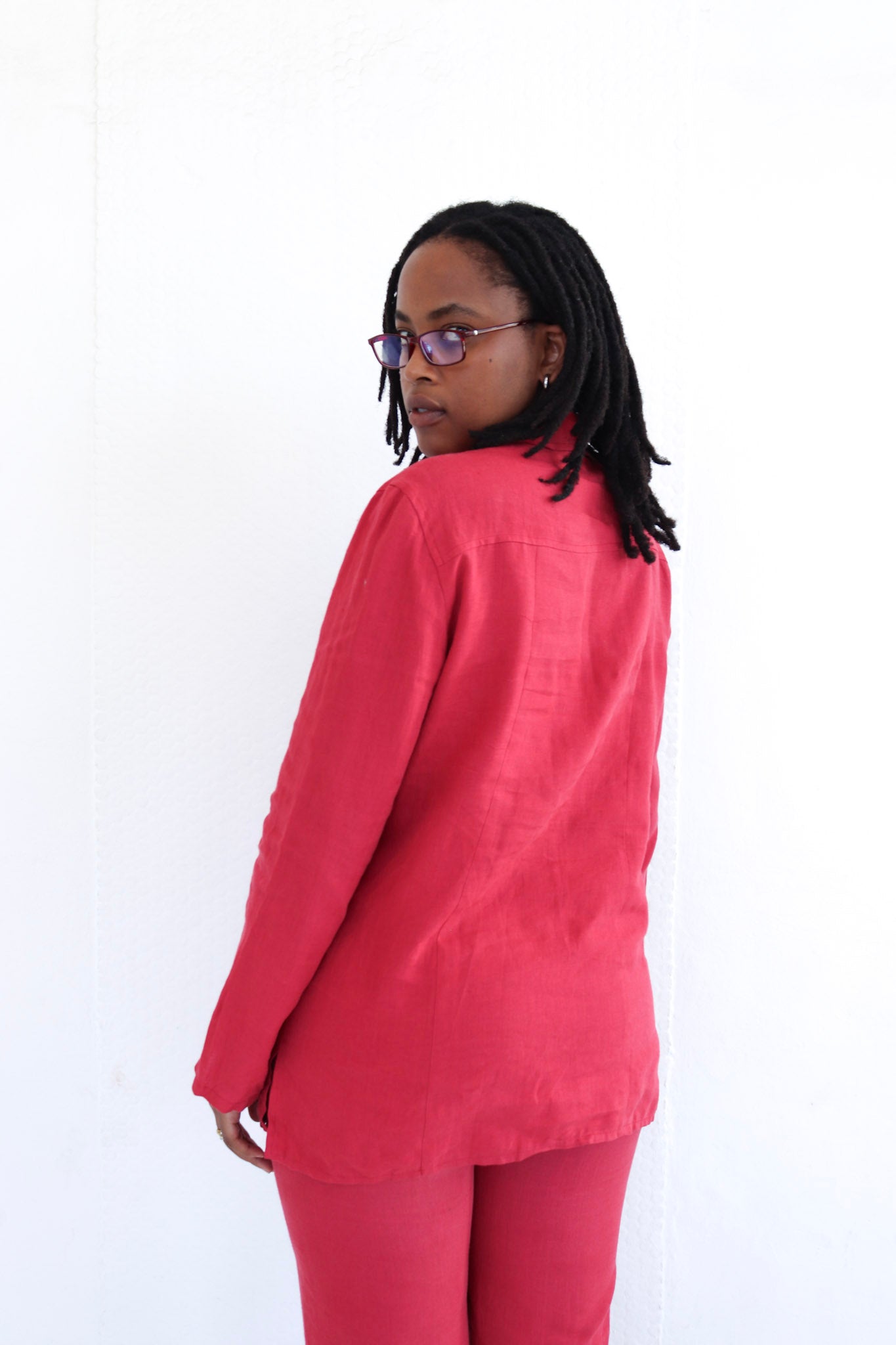 Red Linen Pants Set