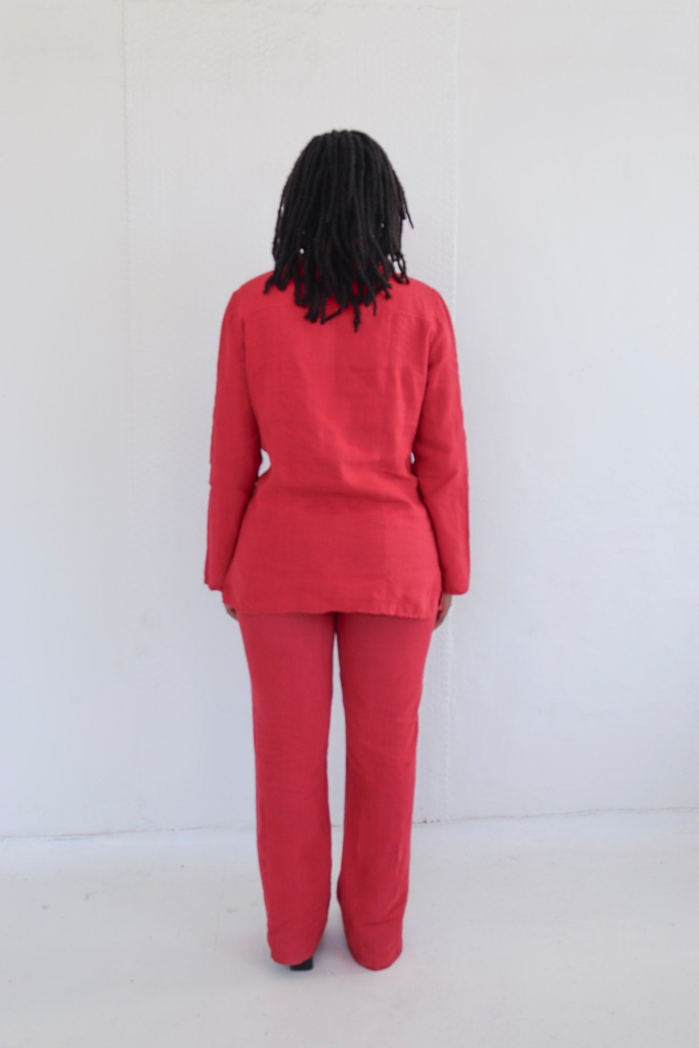 Red Linen Pants Set