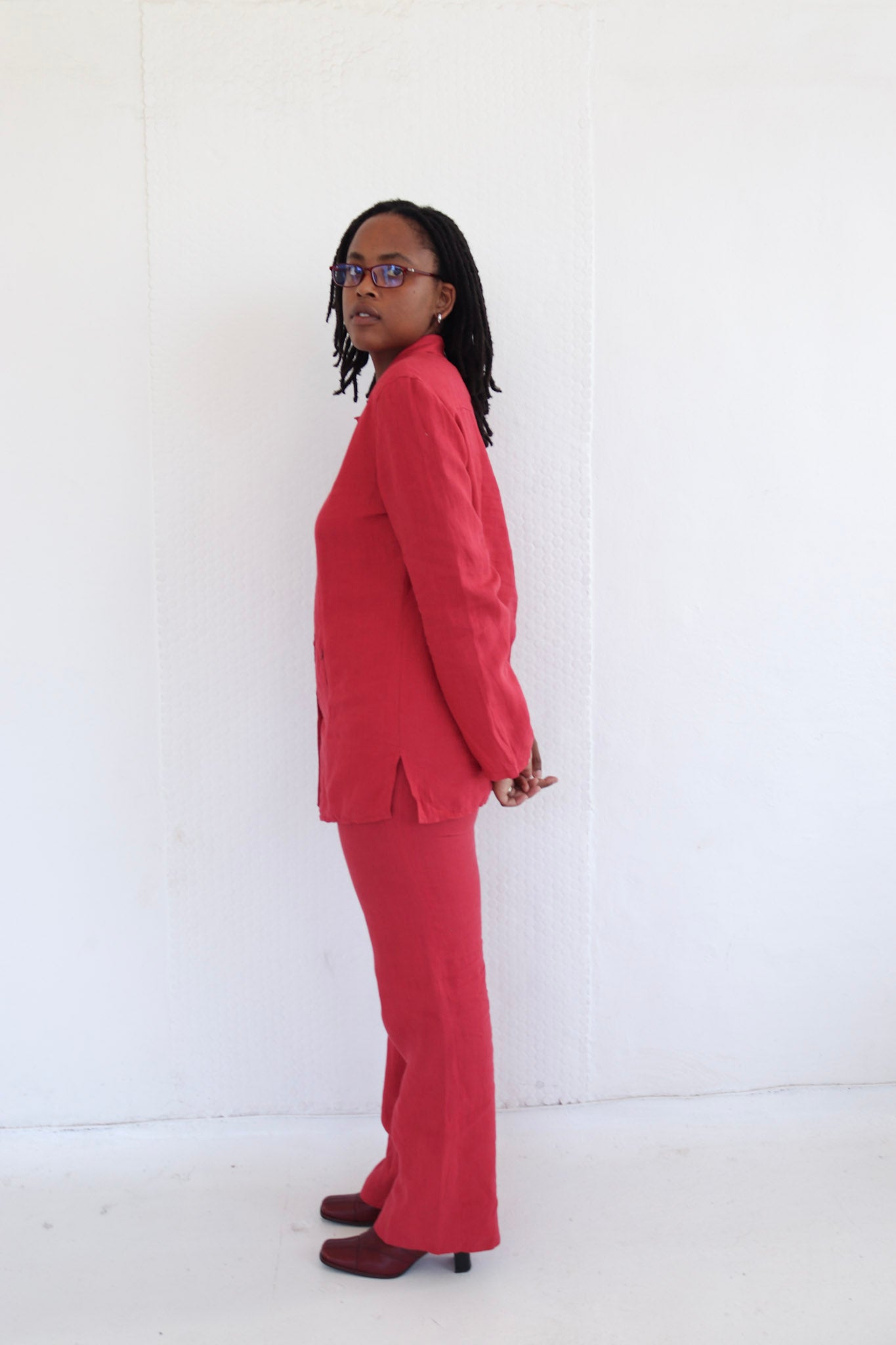 Red Linen Pants Set