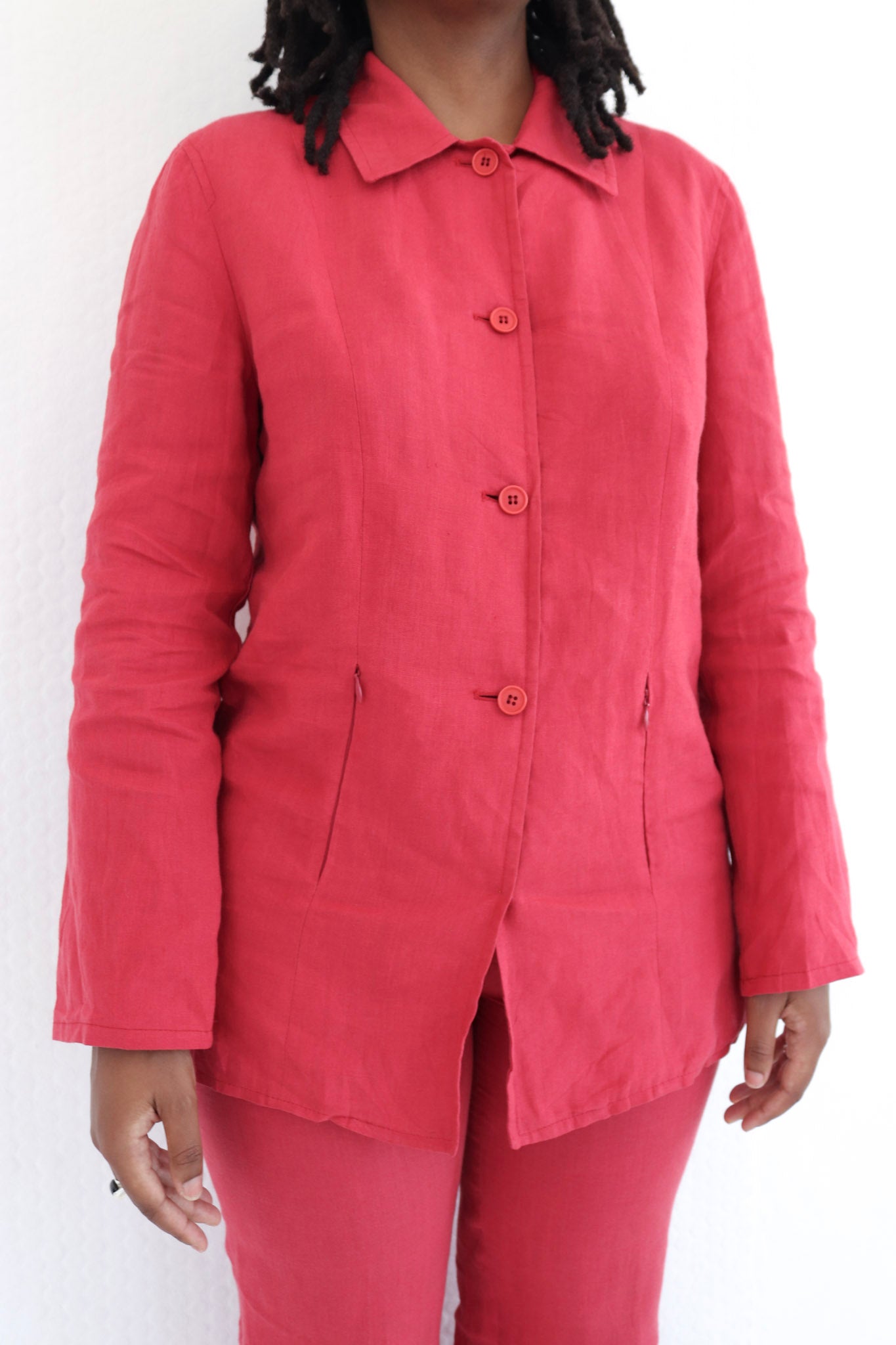 Red Linen Pants Set