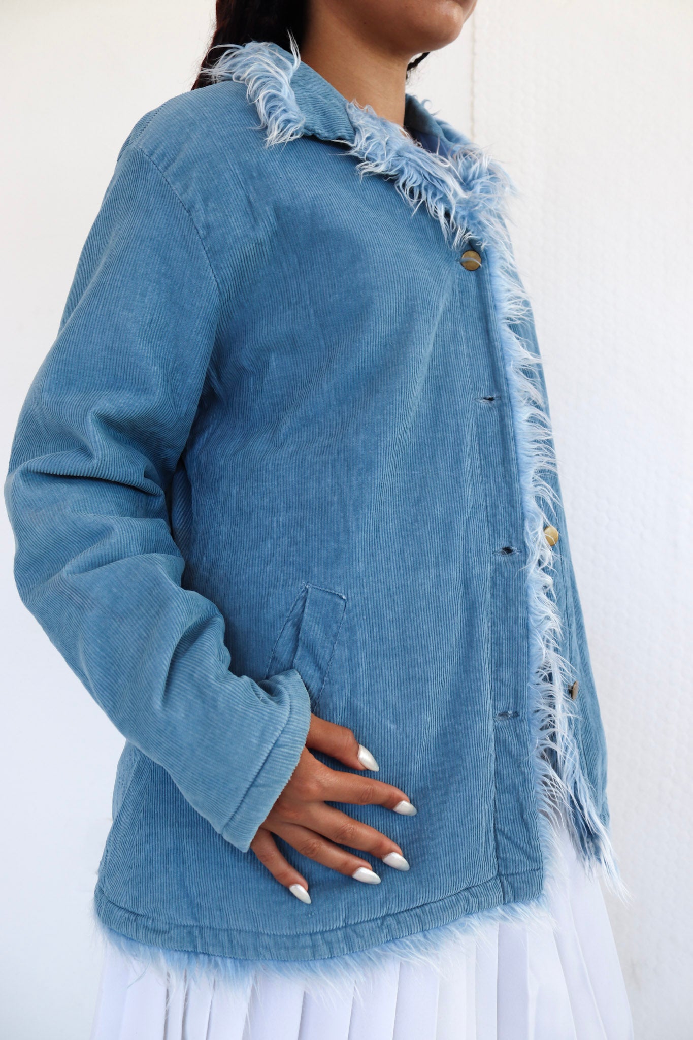 Blue Fur Corduroy Coat