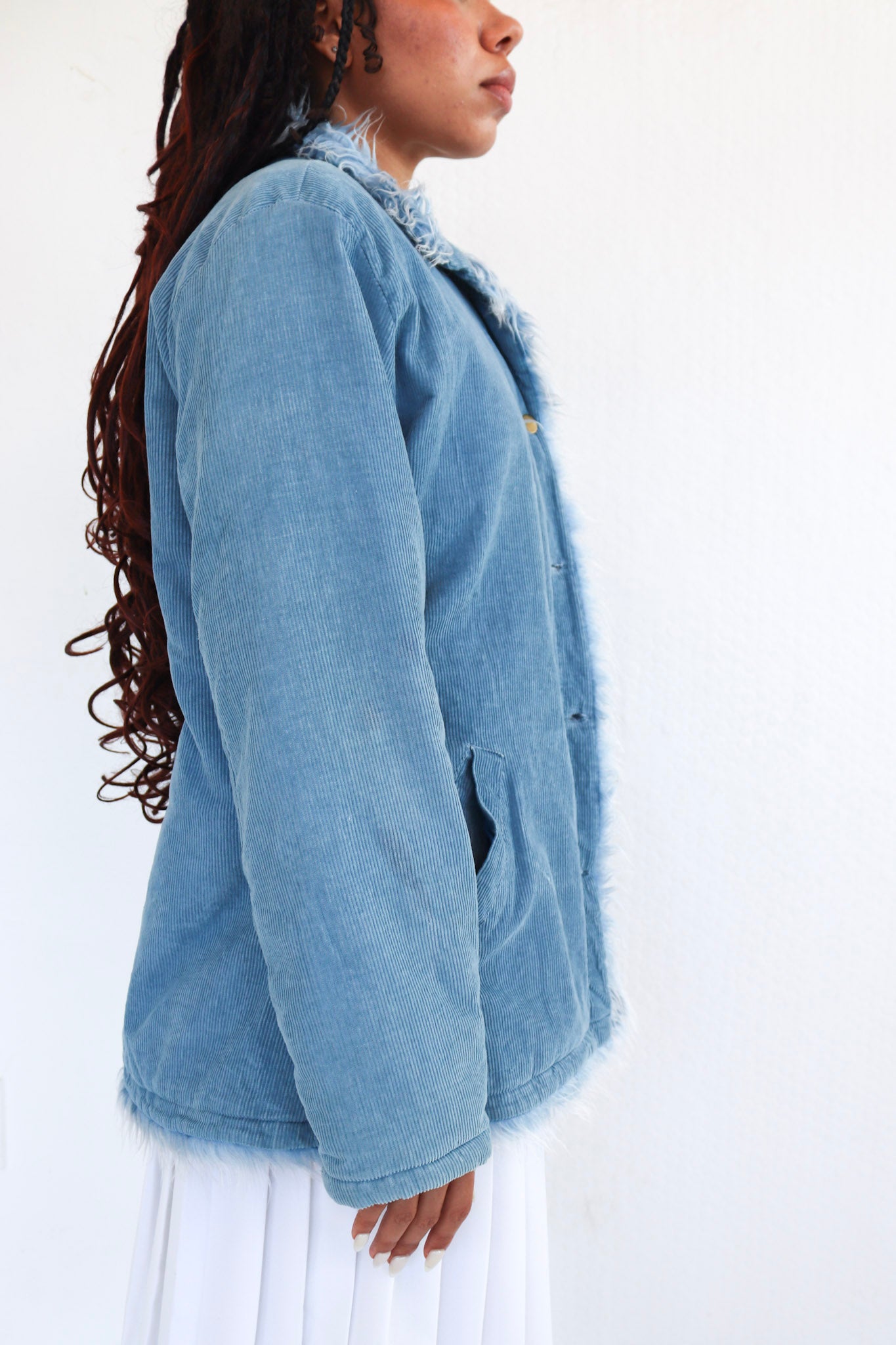 Blue Fur Corduroy Coat