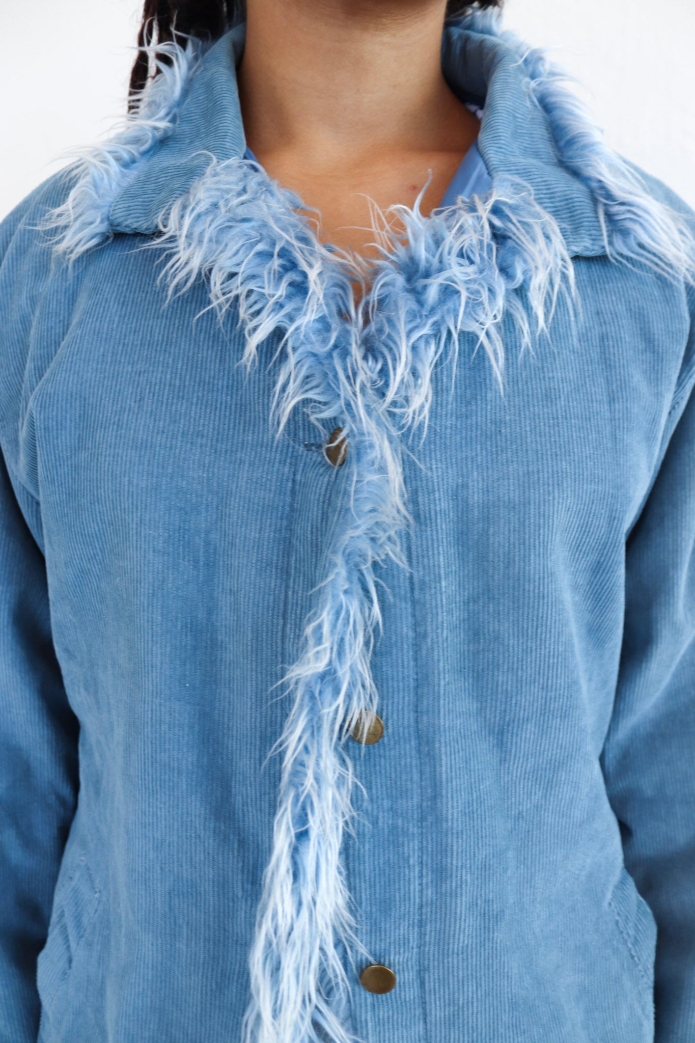 Blue Fur Corduroy Coat