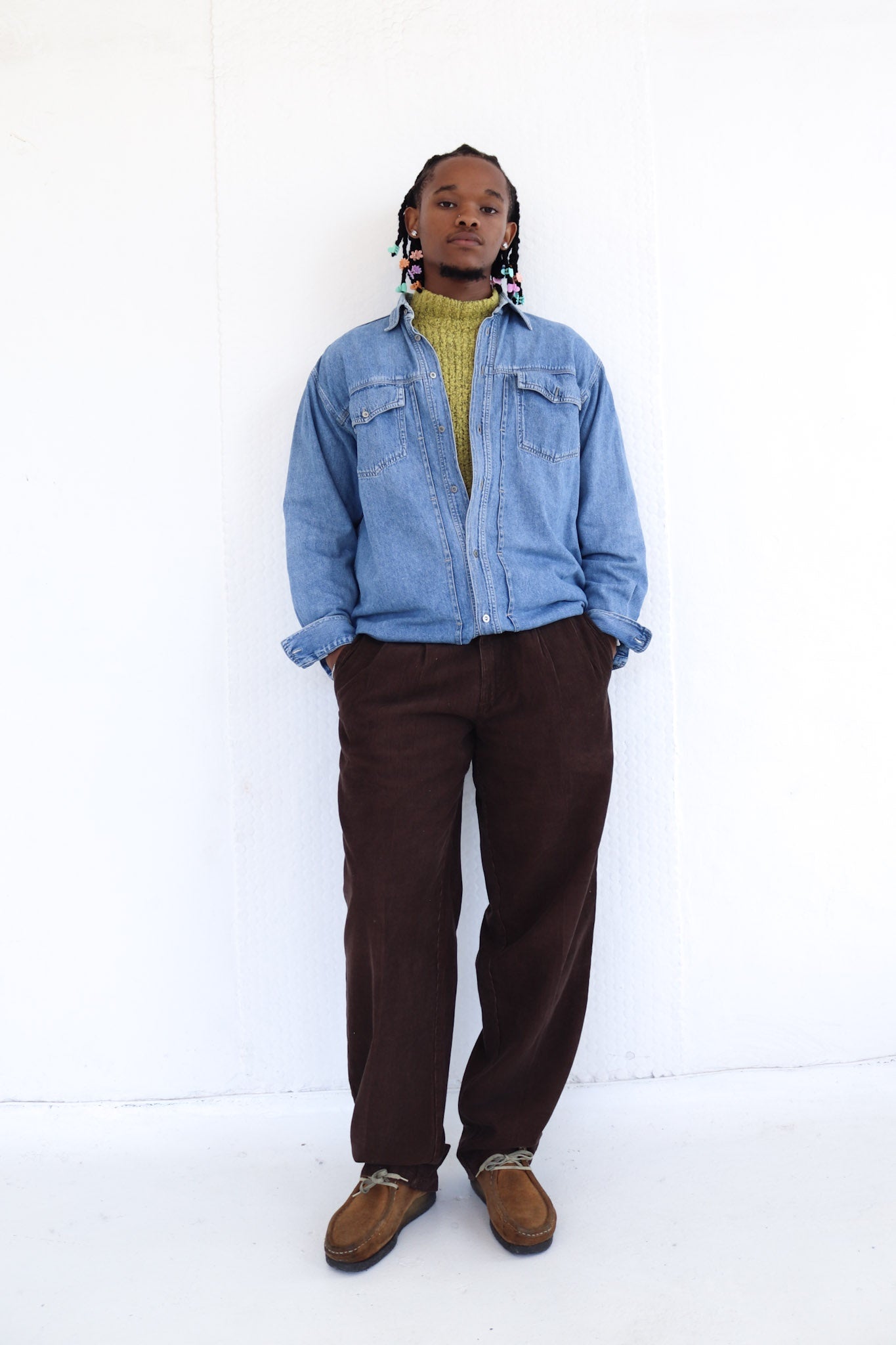 Brown Pleated Corduroy Pants