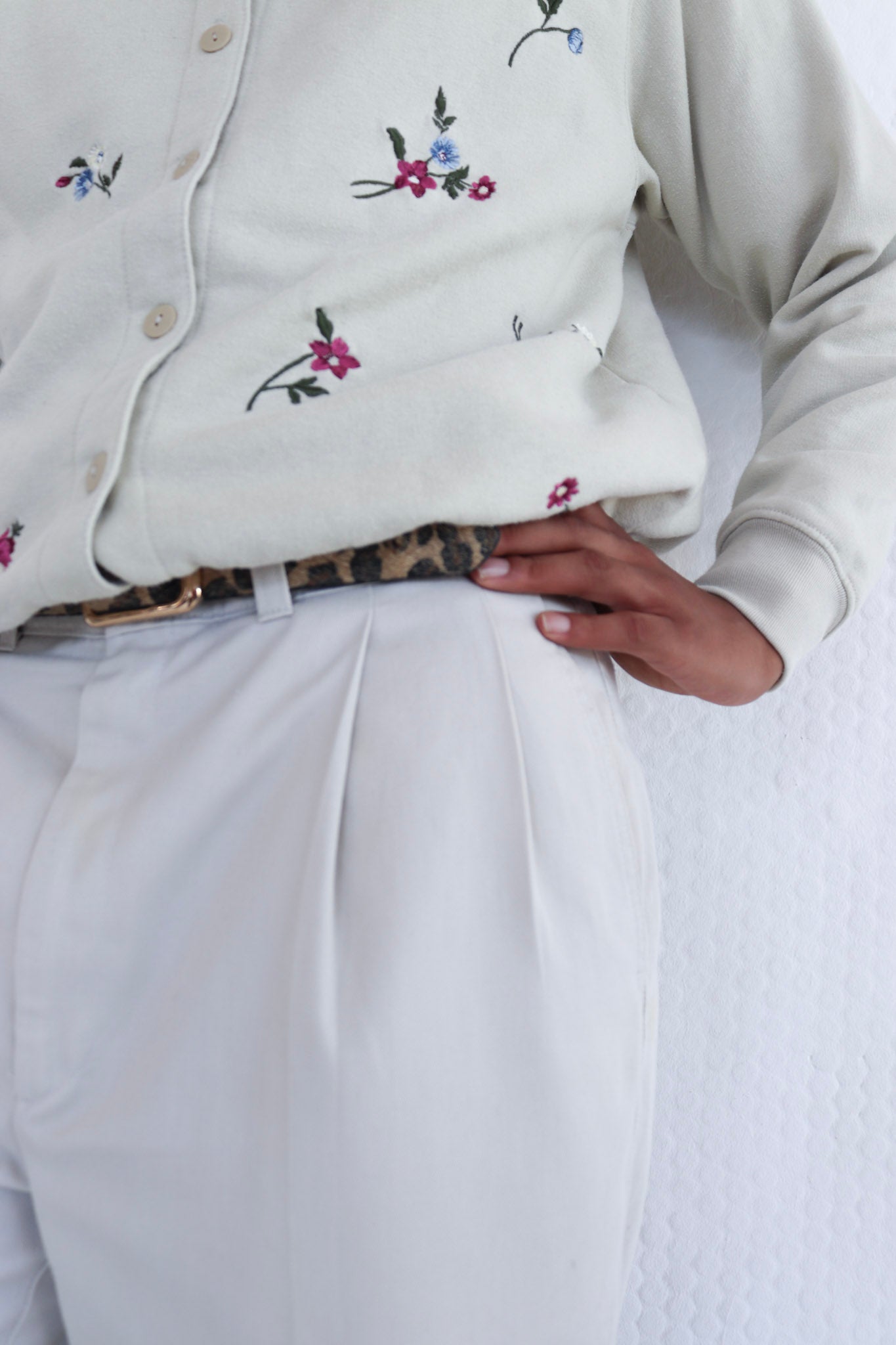 Beige Floral Cardigan