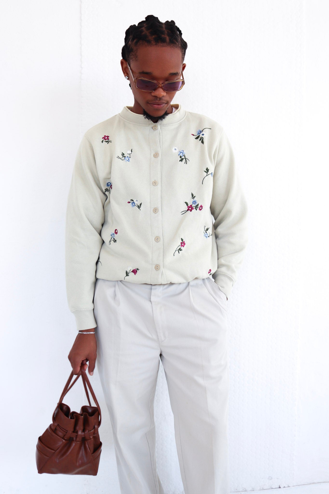 Beige Floral Cardigan