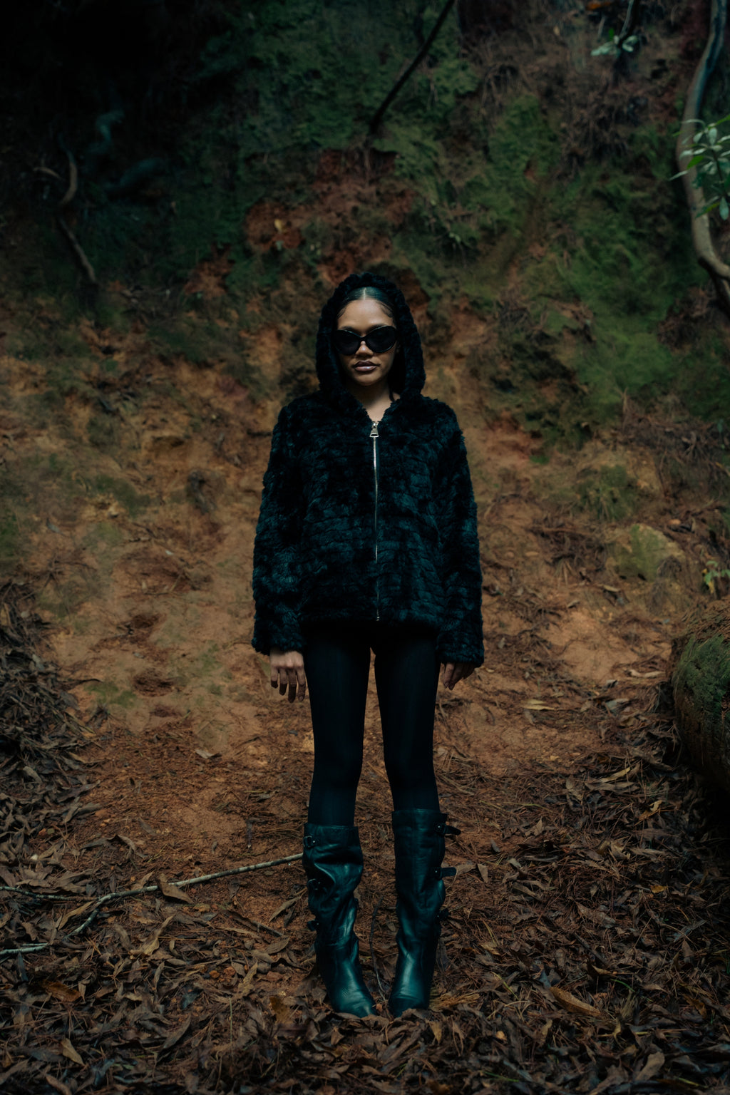 Hooded Faux Fur Zip Jacket