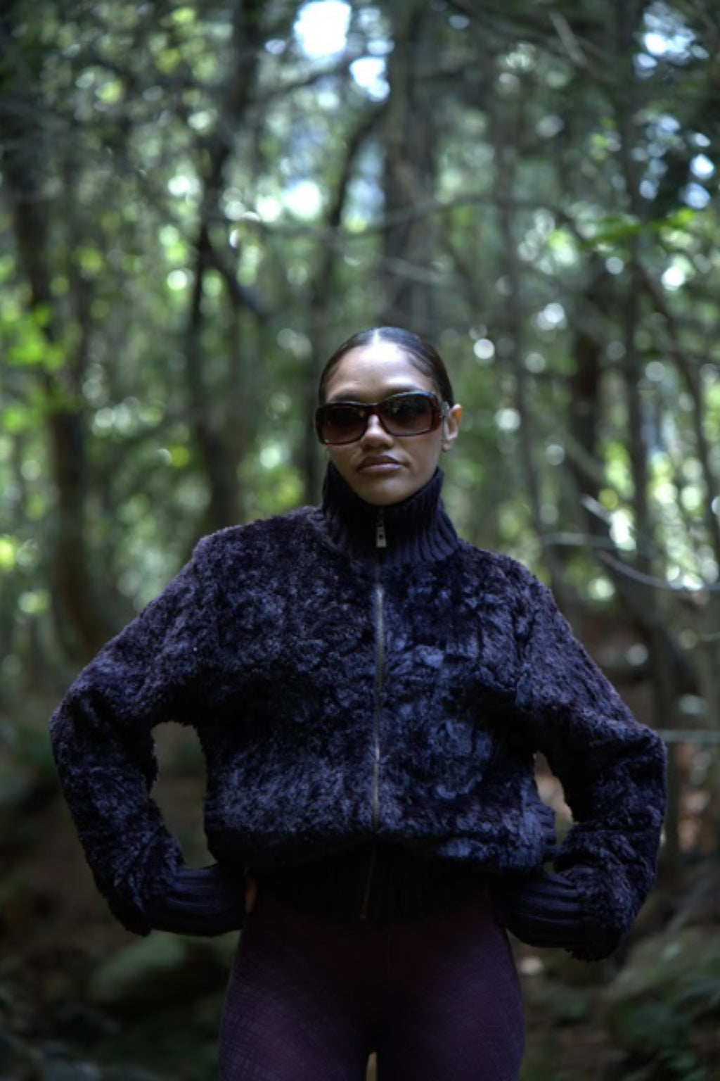 Plum Faux Fur Bomber