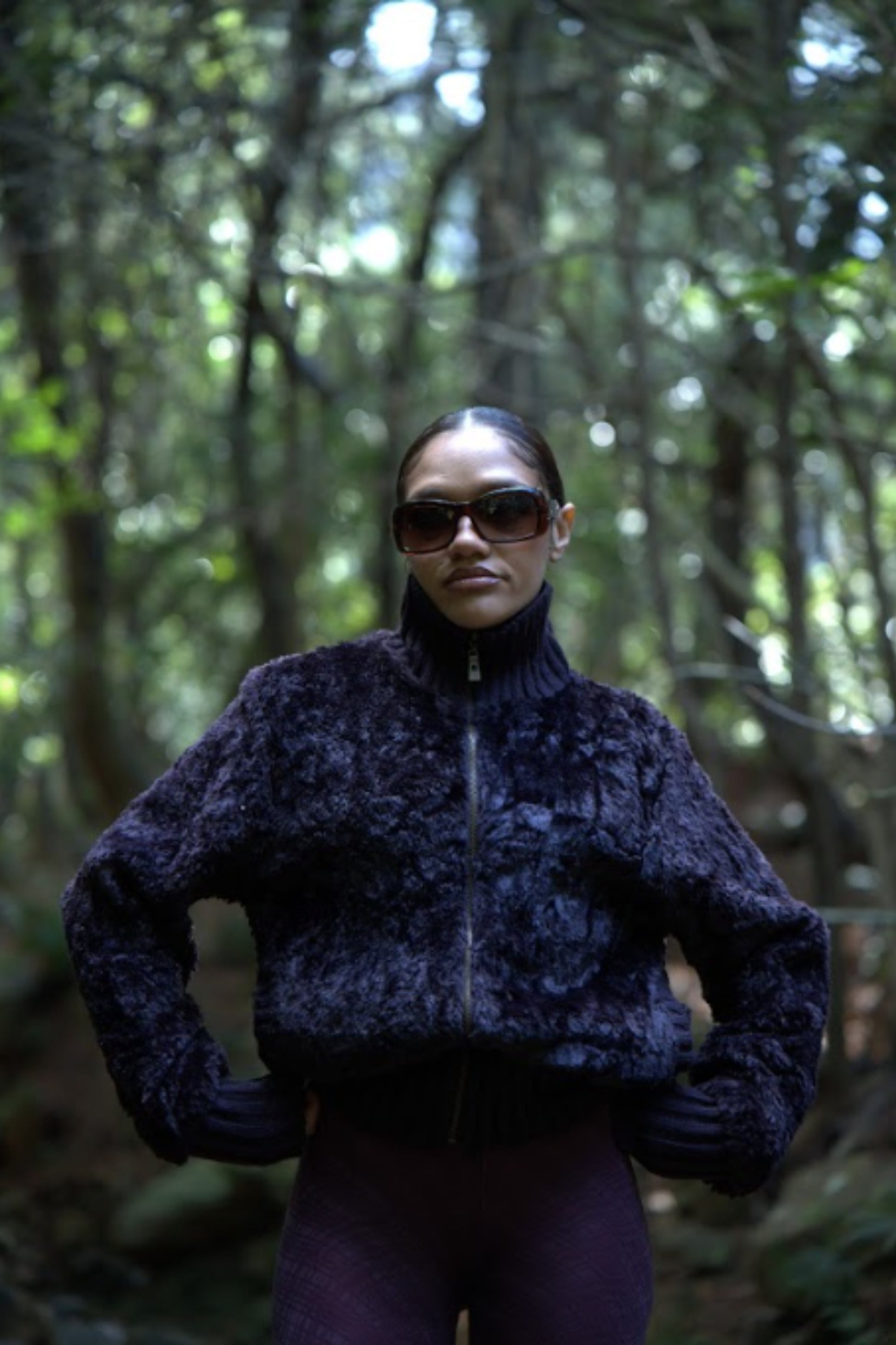 Plum Faux Fur Bomber