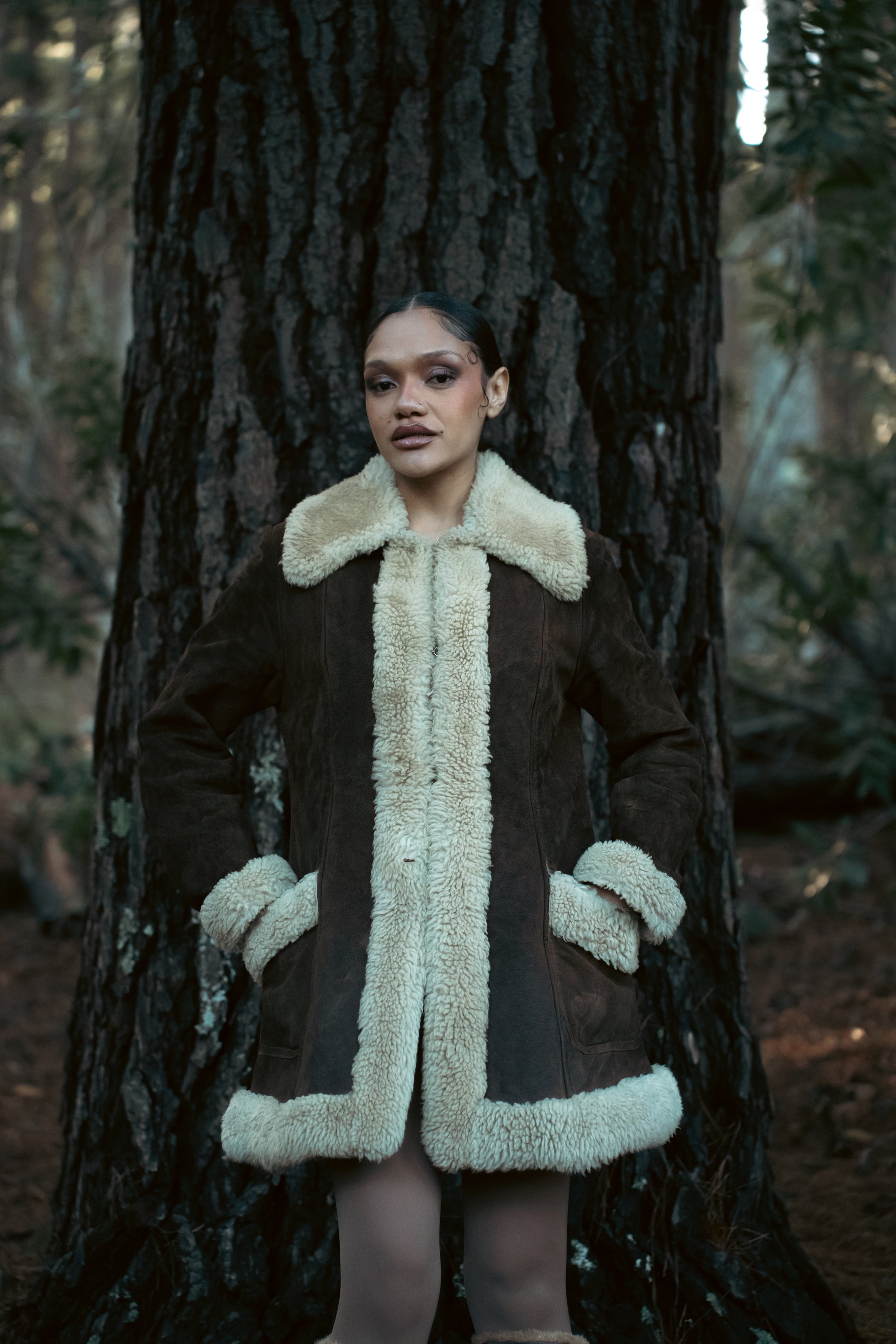 Brown Suede & Fleece Shealing Coat