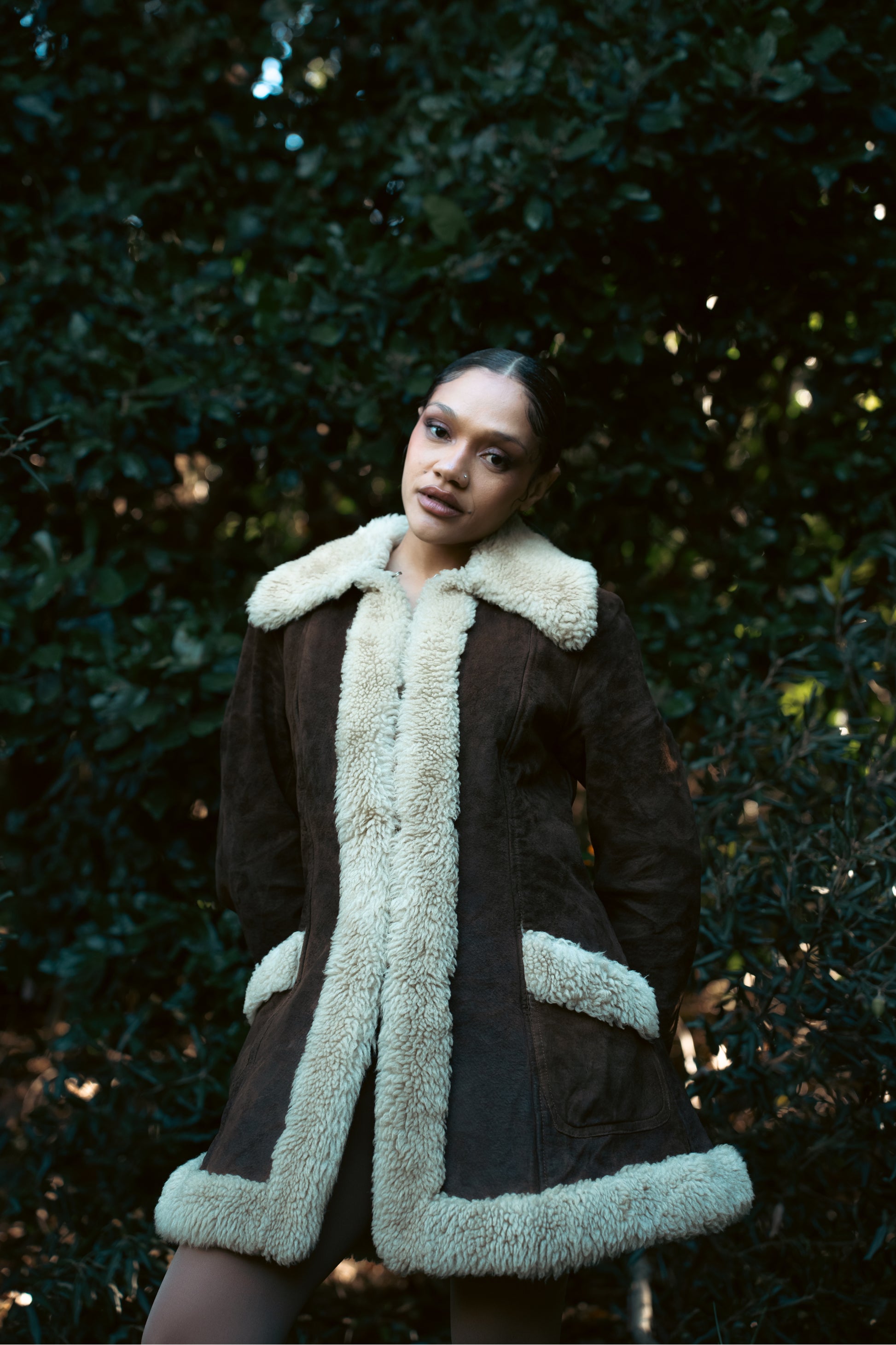 Brown Suede & Fleece Shealing Coat