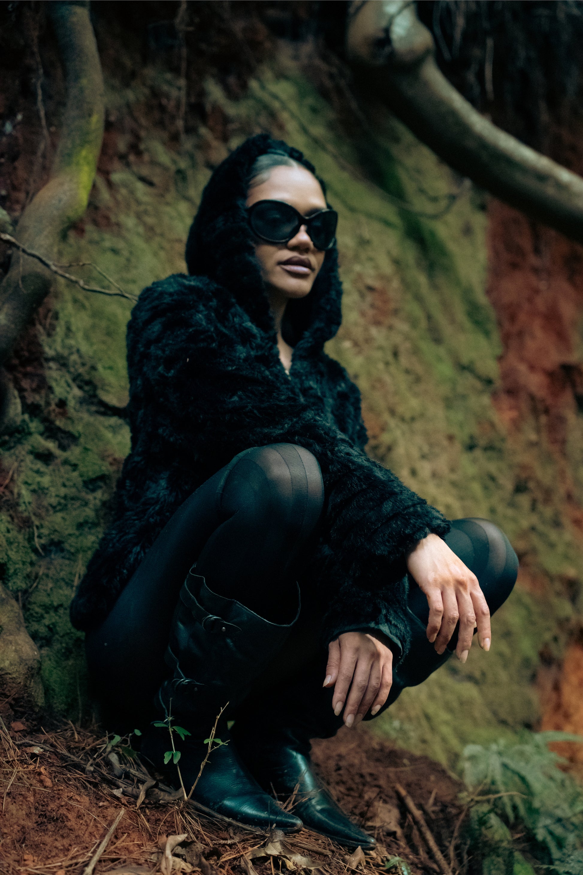 Hooded Faux Fur Zip Jacket
