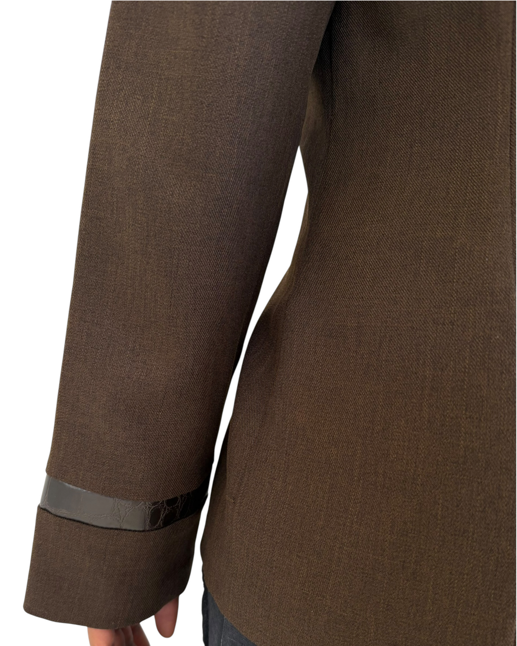 Brown Pleather Trim Blazer