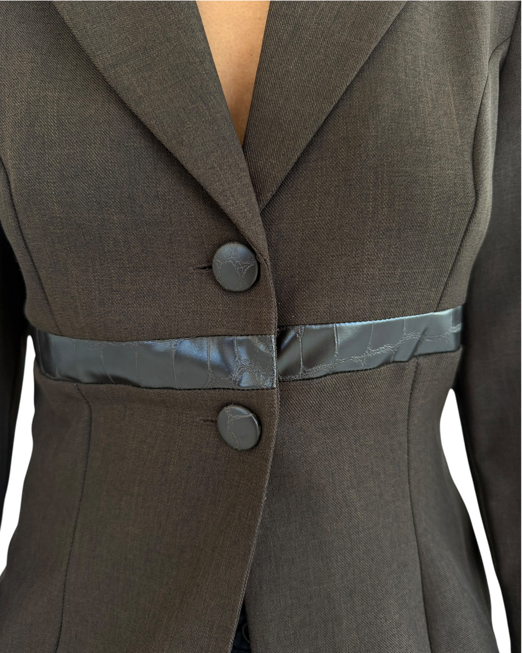 Brown Pleather Trim Blazer