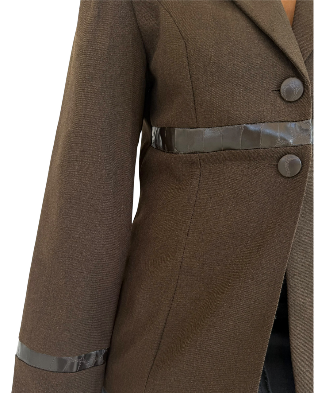Brown Pleather Trim Blazer