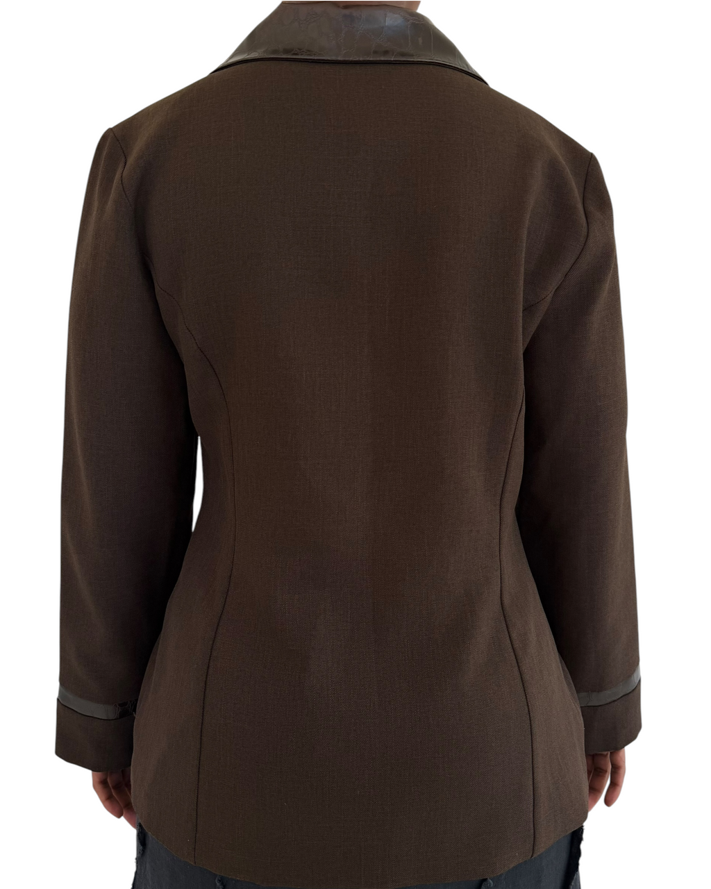 Brown Pleather Trim Blazer