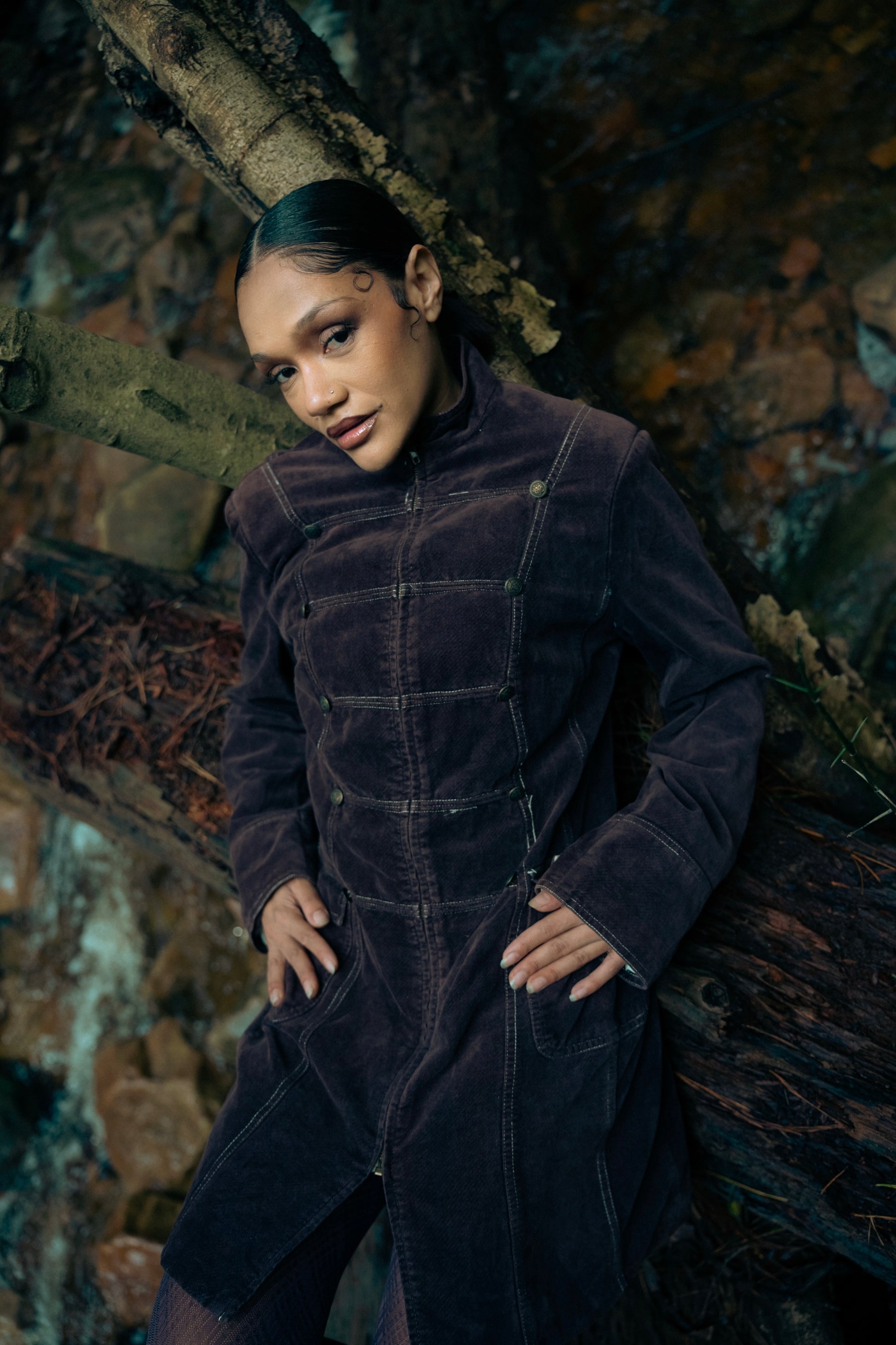 Brown Velvet Utility Coat