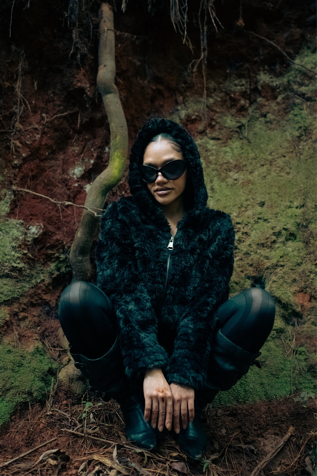 Hooded Faux Fur Zip Jacket