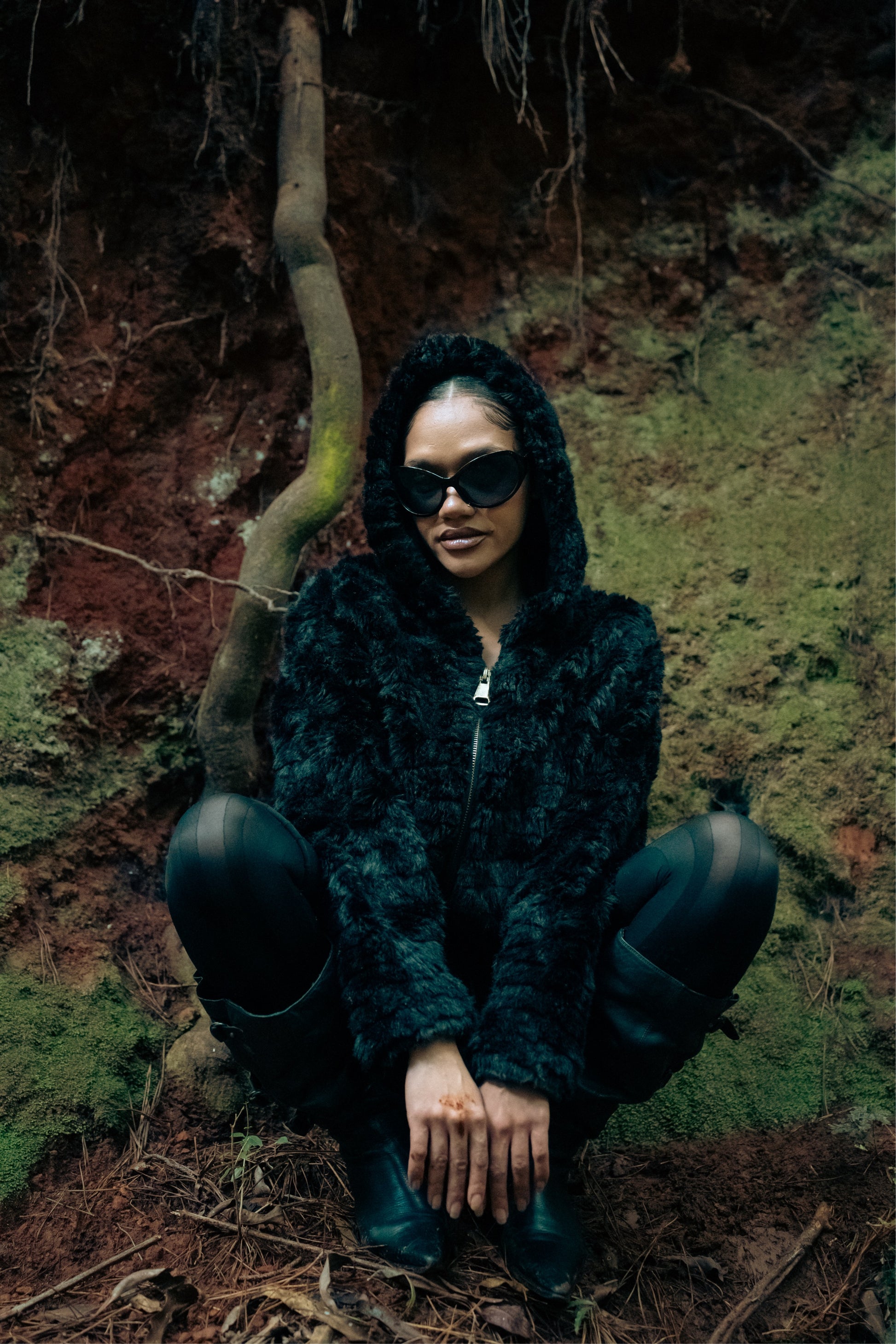 Hooded Faux Fur Zip Jacket