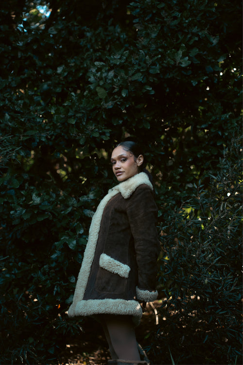 Brown Suede & Fleece Shealing Coat