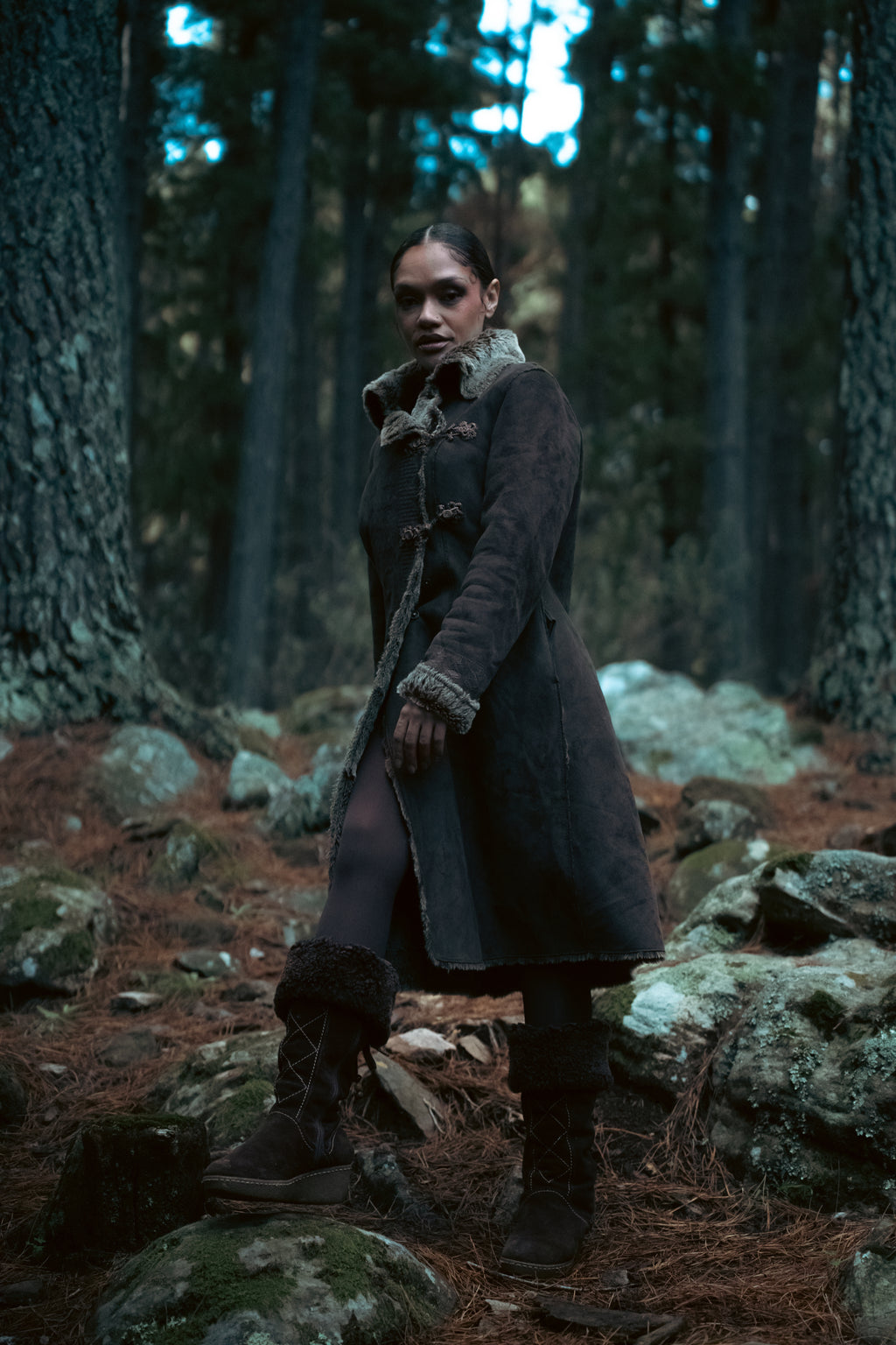 Embroidered Soft Fur Lined Coat