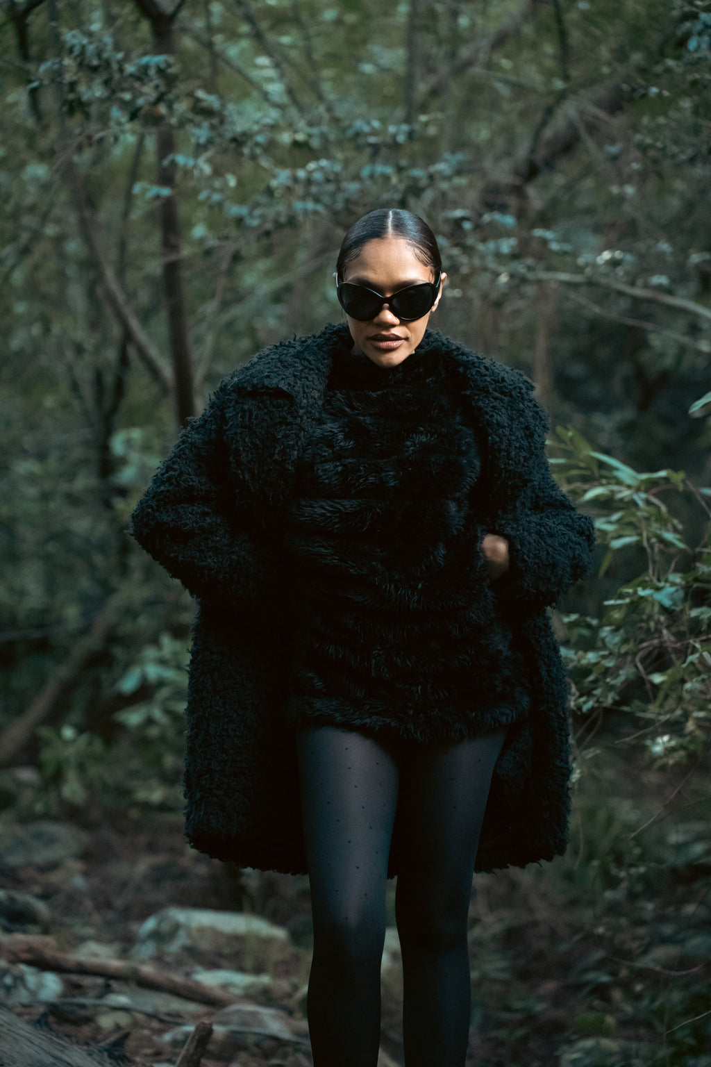 Oversized Black Fleece Coat