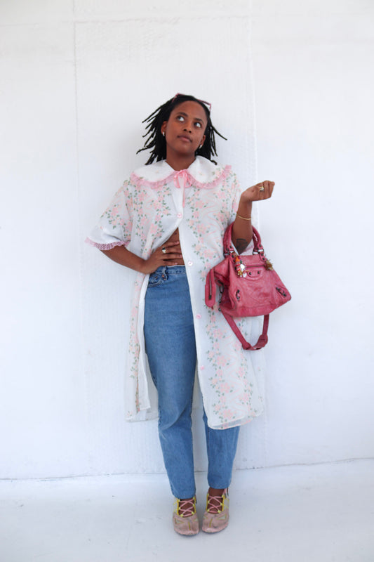 Peter Pan Collar Pink Lace Floral Dress