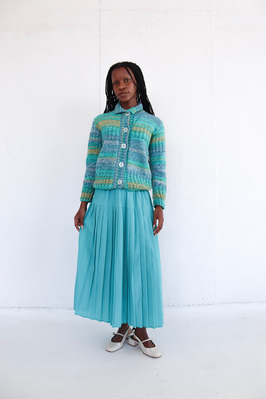 Turquoise Pleated Midi Skirt