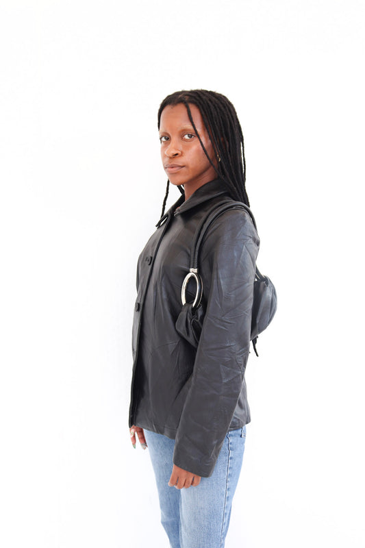 Black Nine West Leather Jacket