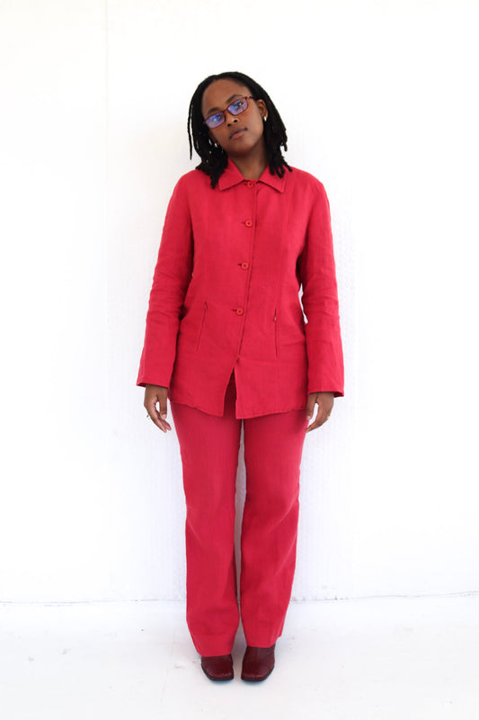 Red Linen Pants Set
