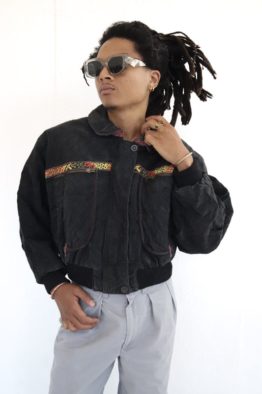 Black Leather Bomber