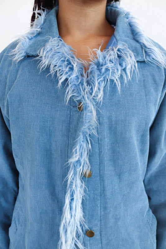 Blue Fur Corduroy Coat