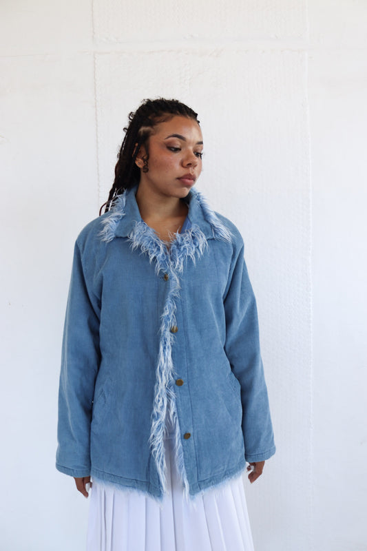 Blue Fur Corduroy Coat