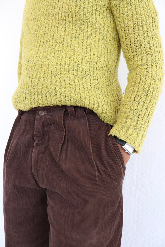 Brown Pleated Corduroy Pants