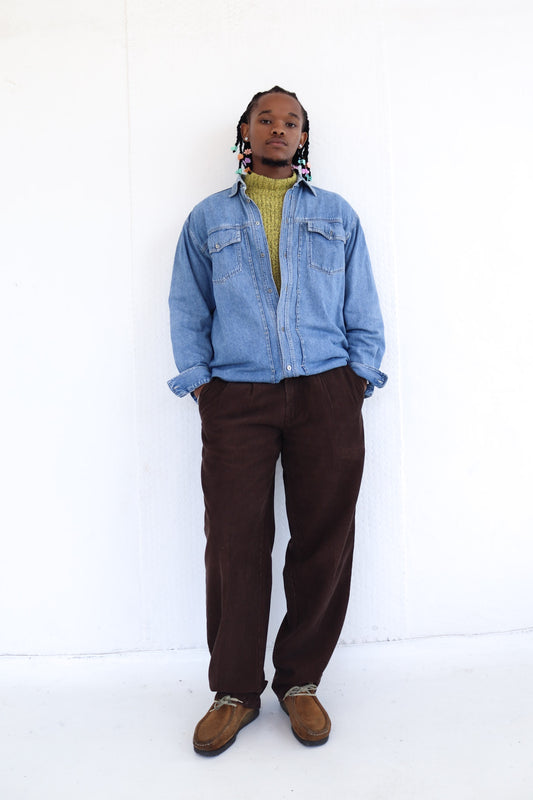 Brown Pleated Corduroy Pants