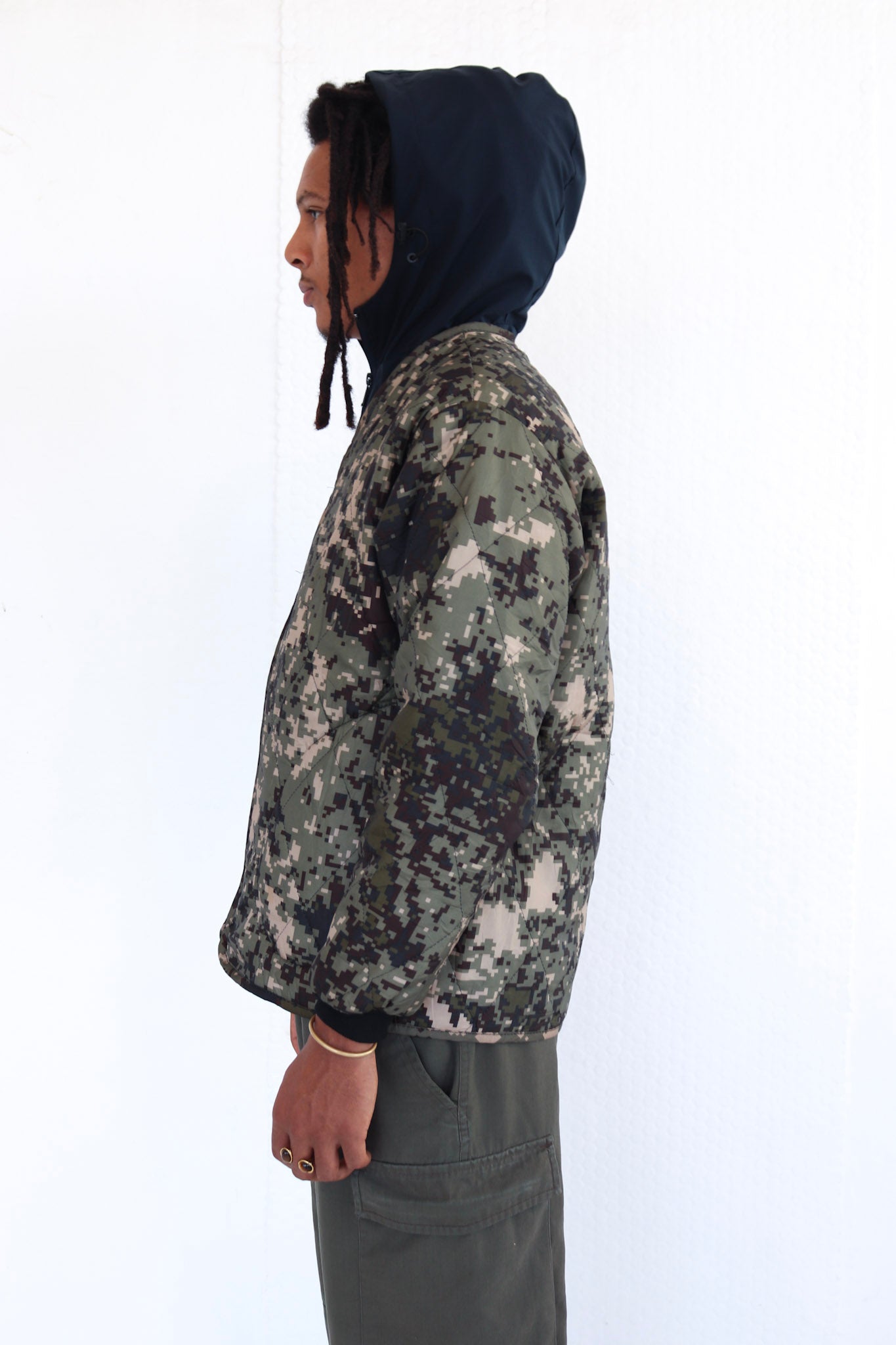 Pixilated Camo Quilted Bomber Jacket