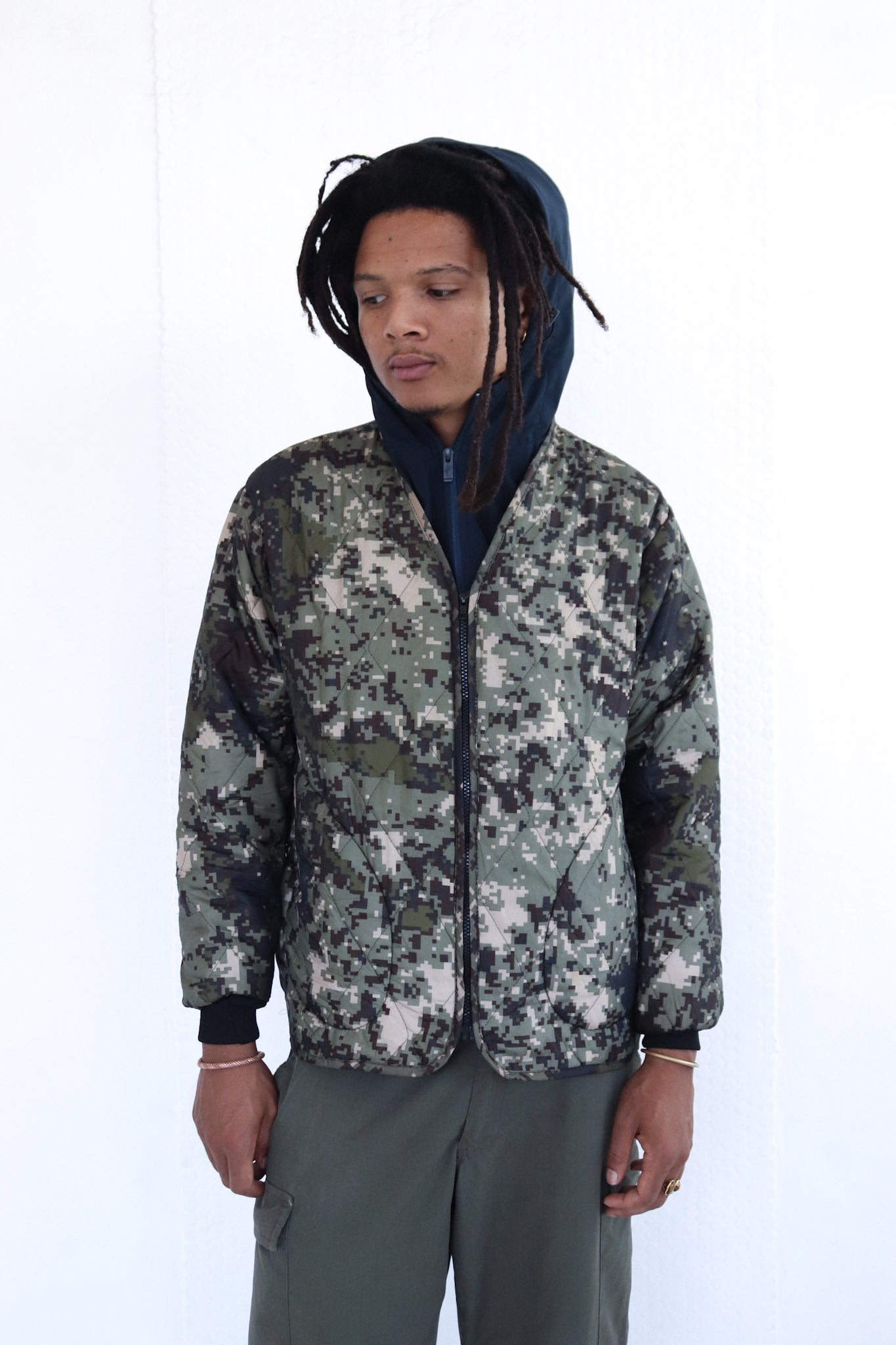 Pixilated Camo Quilted Bomber Jacket