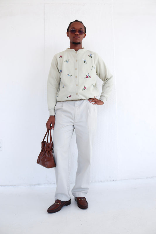Beige Floral Cardigan